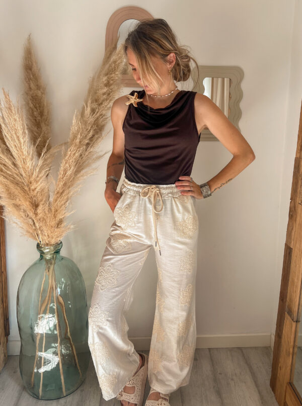 debardeur col drapé femme Selva bohème pantalon broderie