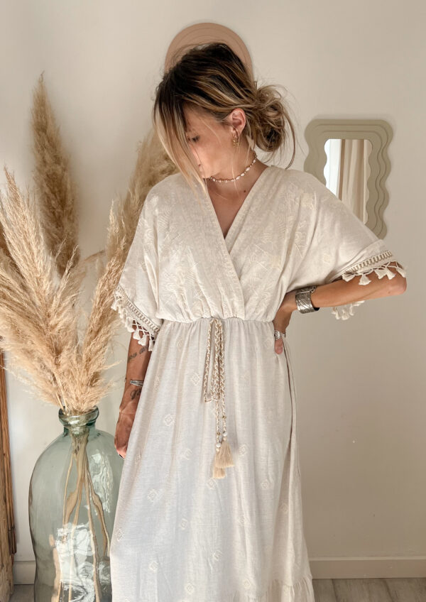 Robe longue cache coeur femme bohème ALBA détail ceinture tressée
