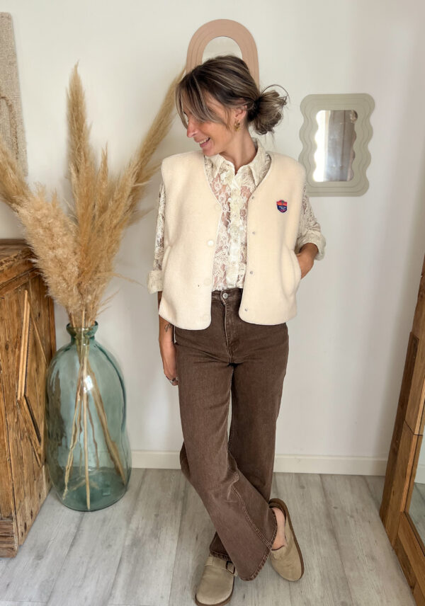 gilet sans manche femme crème Sherpa