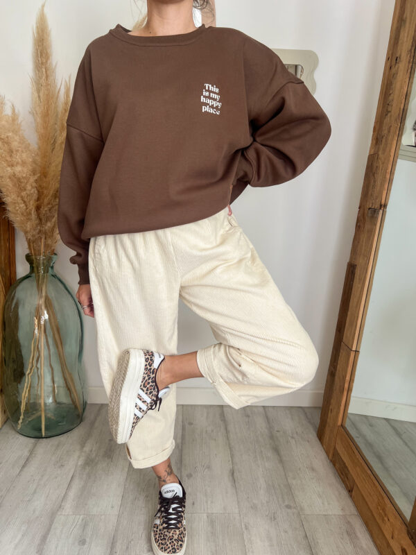 pantalon velours côtelé crème femme