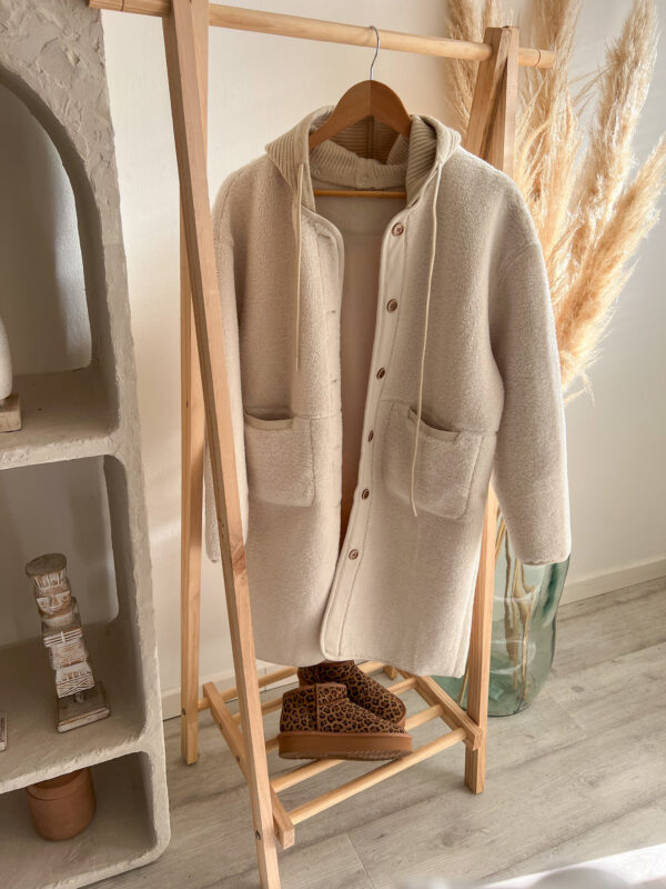 manteau creme Sherpa femme capuche laine