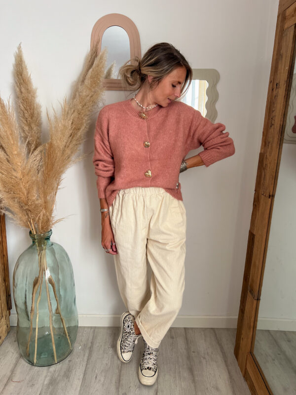 gilet femme rose boutons dorés doux leopard look