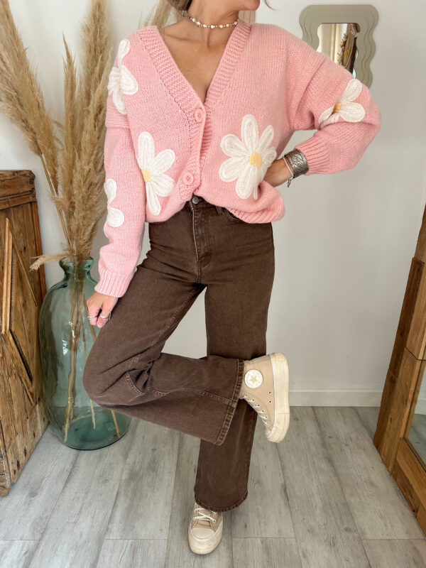 pantalon jean chocolat evasé