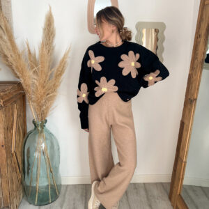 pantalon maille beige femme