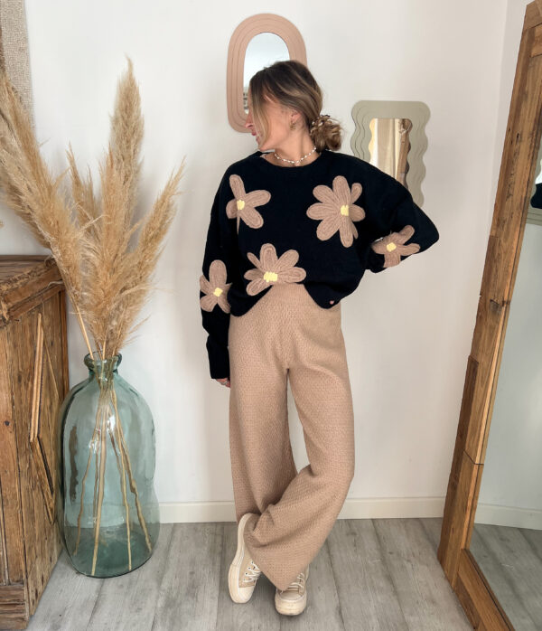 pantalon maille beige femme