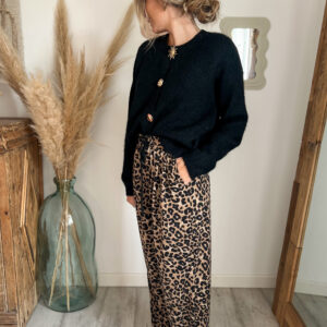 Pantalon femme léopard fluide avec cordon de serrage