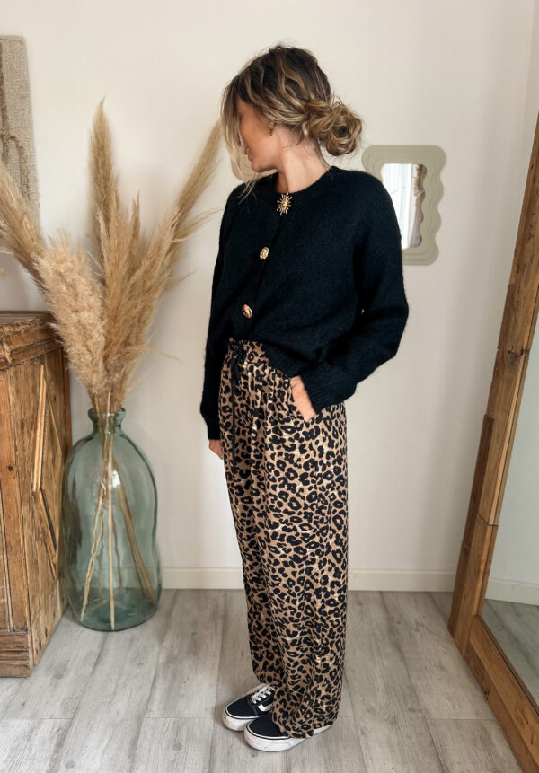 Pantalon femme léopard fluide avec cordon de serrage