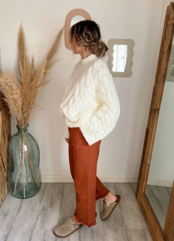 pull torsadé crème femme maille épaisse