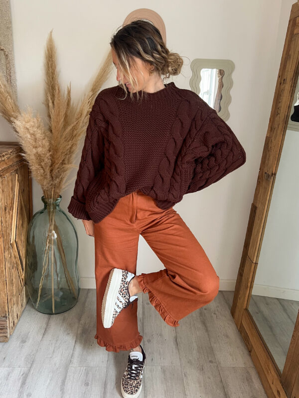 gros pull torsade chocolat femme