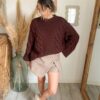 pull femme maille chaud chocolat torsade