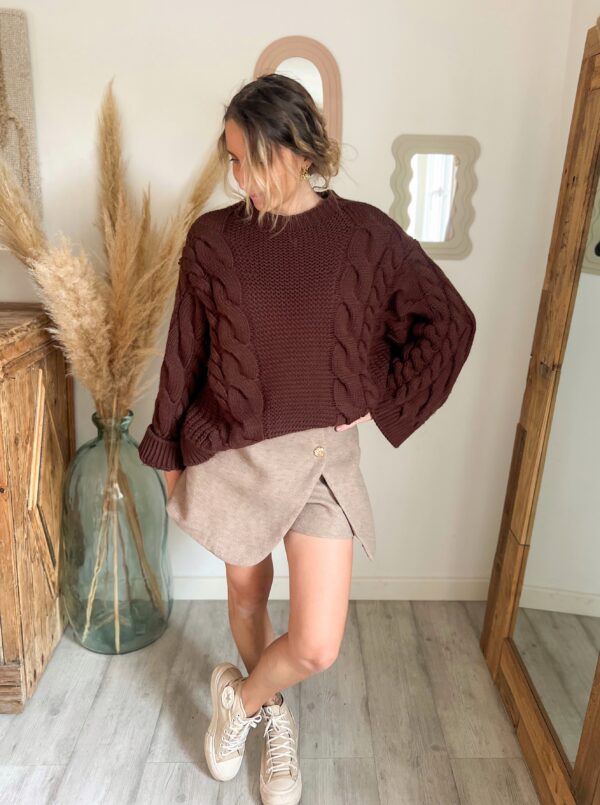 pull femme maille chaud chocolat torsade