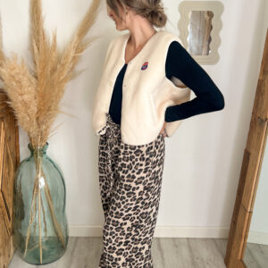 pantalon leopard velours cotele nid d'abeille