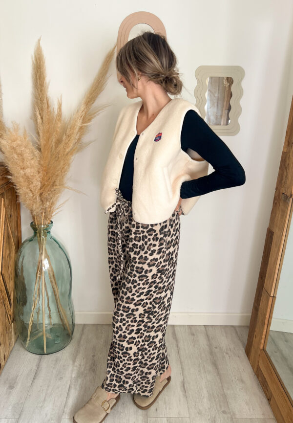 pantalon leopard velours cotele nid d'abeille