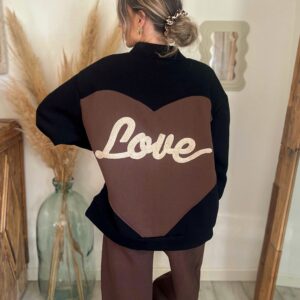 veste bomber femme noir et chocolat love