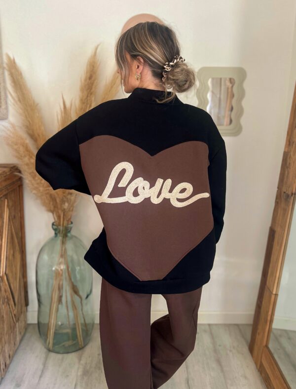 veste bomber femme noir et chocolat love