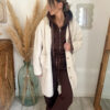 manteau sherpa creme et ensemble chocolat