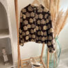 veste fleur moumoute marron beige femme