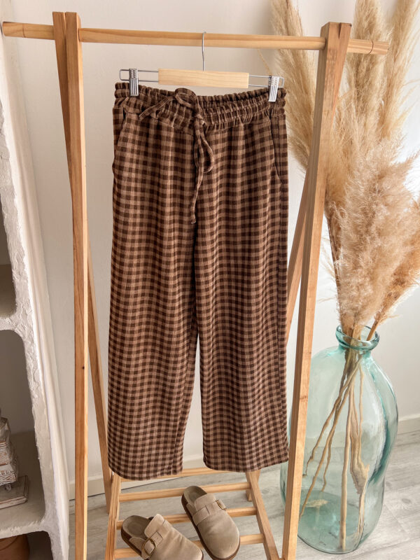 pantalon a carreaux femme marron velours