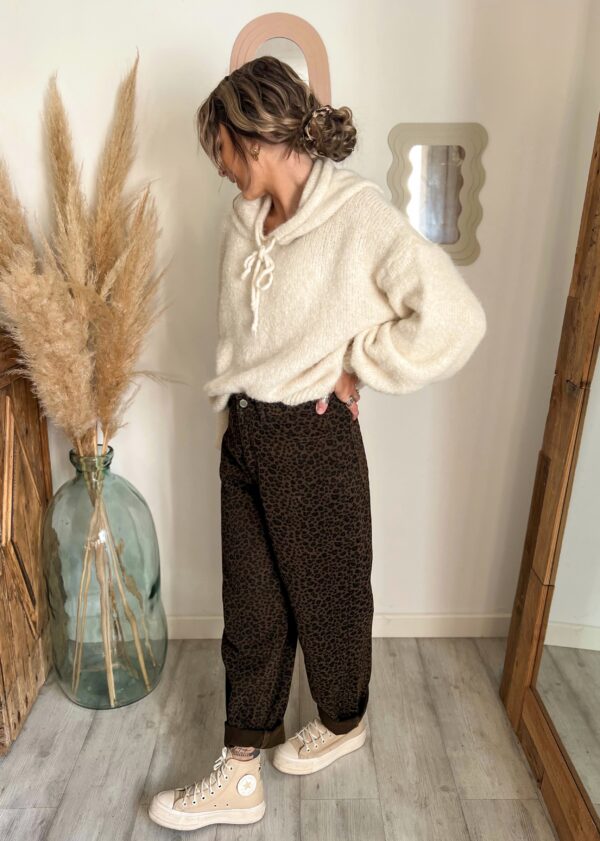 pull femme creme capuche doux oversize