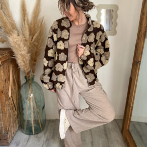 veste fleur marron femme moumoute
