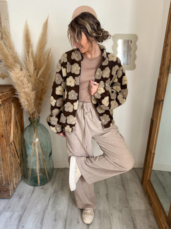veste fleur marron femme moumoute