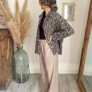 chemise leopard velours creme femme