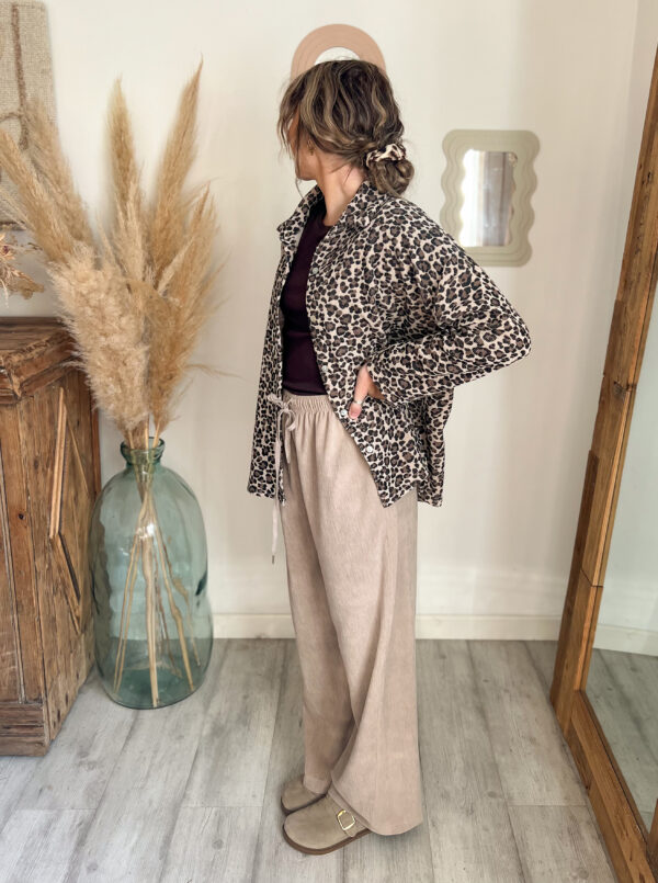 chemise leopard velours creme femme