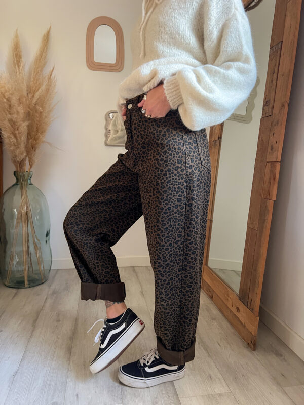 pantalon jean léopard loose femme