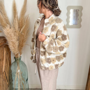 veste a fleur moumoute femme crème beige
