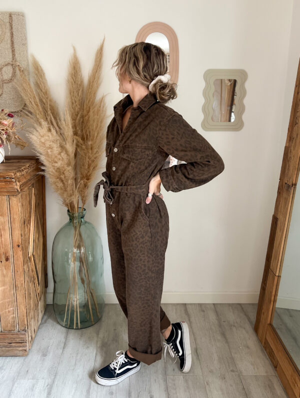 combinaison jean leopard chocolat femme