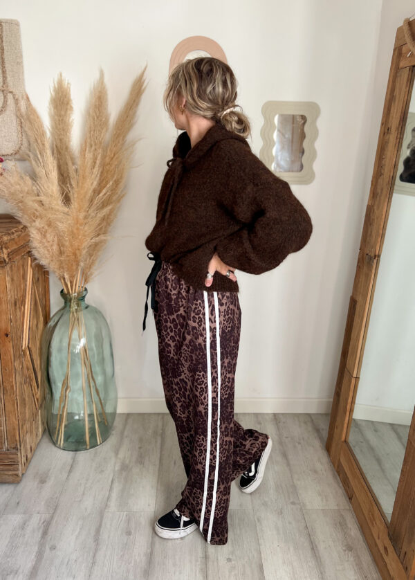 pantalon léopard chocolat femme bandes blanches fluide et large