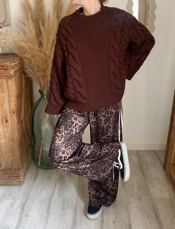 pantalon léopard chocolat femme bandes loose