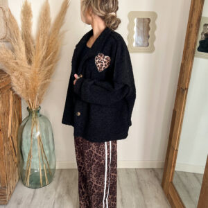 veste femme cœur léopard noire bouclette