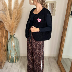 gilet sans manches noir femme bouclette oversize coeur