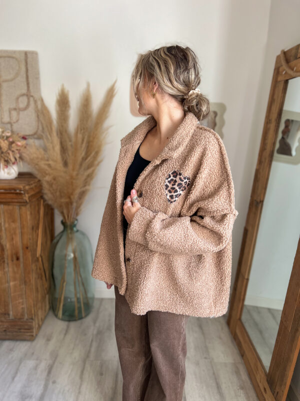 veste femme cœur léopard beige bouclette