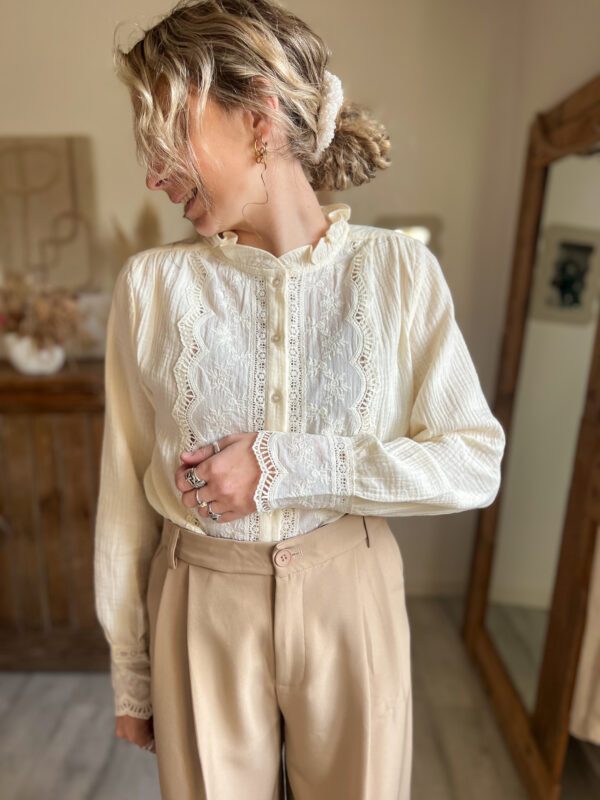 chemise dentelle femme crème gaz de coton