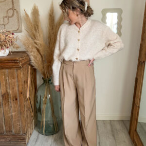 gilet maille femme cœur creme bouton