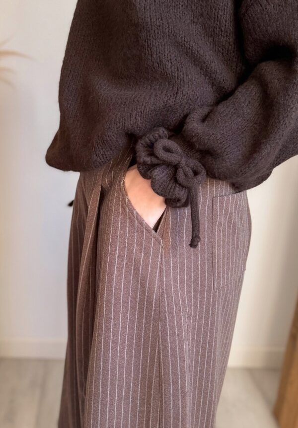 pantalon large rayure femme marron