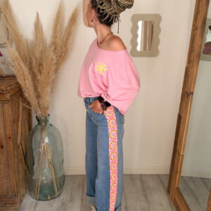 jean femme bohème broderie couleur