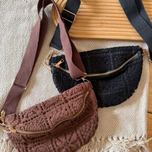 sac banane dentelle broderie chocolat noir