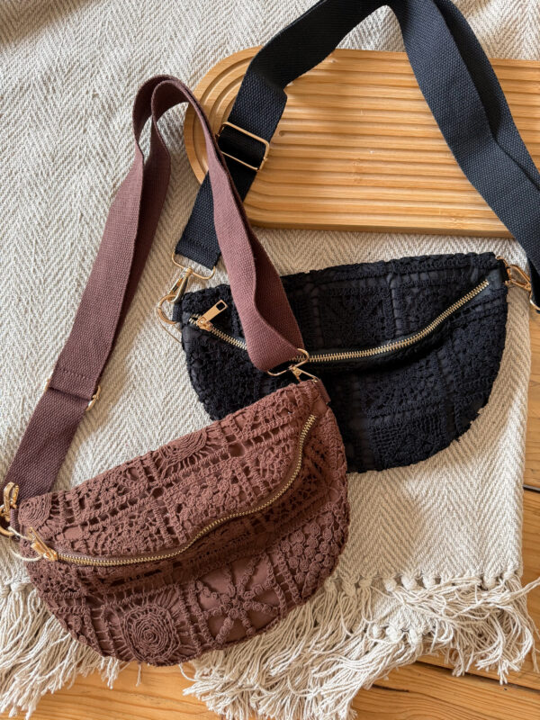 sac banane dentelle broderie chocolat noir