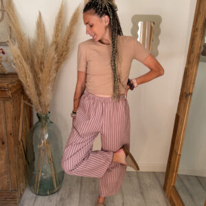 pantalon ballon rayure rose