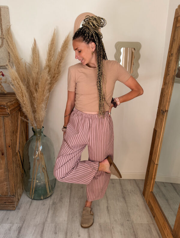 pantalon ballon rayure rose
