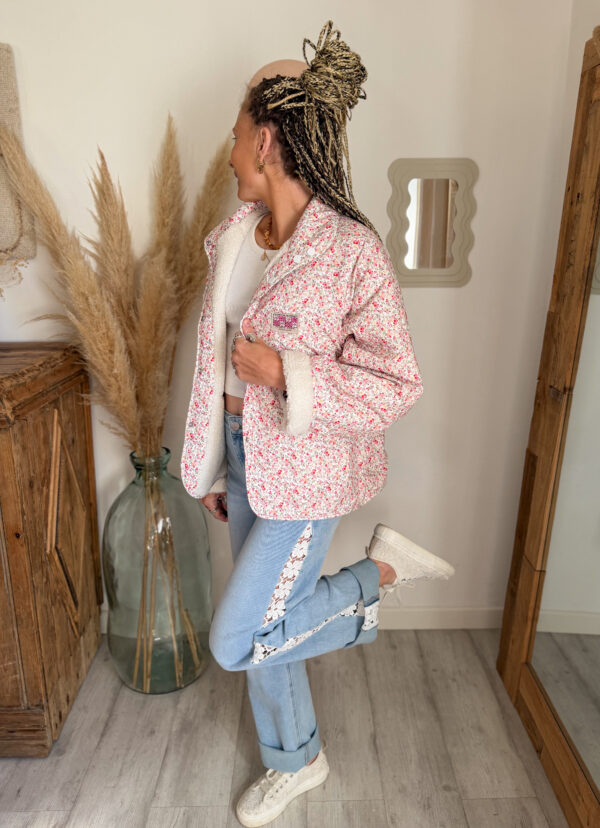 Veste réversible femme sherpa fleurie