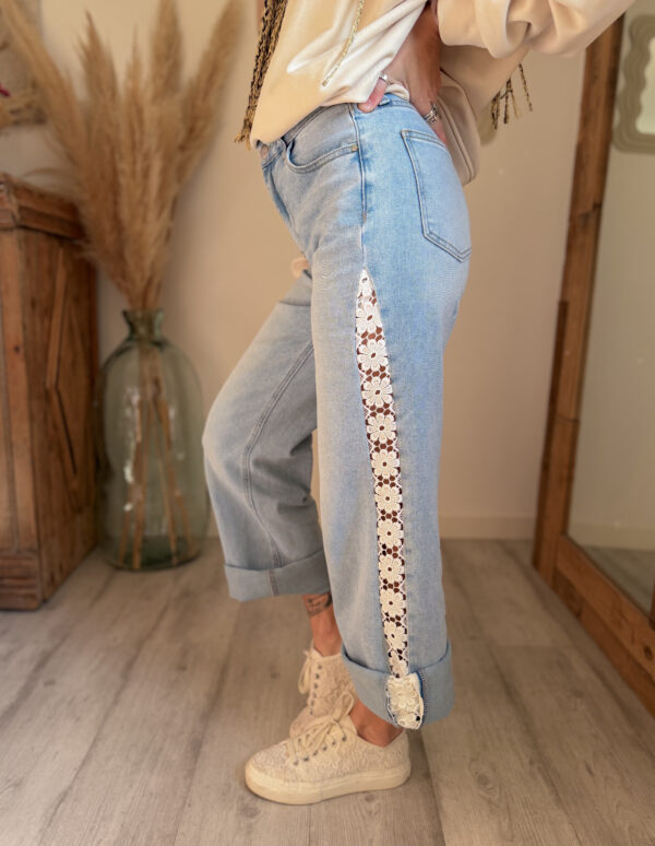 jean femme dentelle bohème stretch taille haute