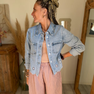 veste jean femme broderie anglaise