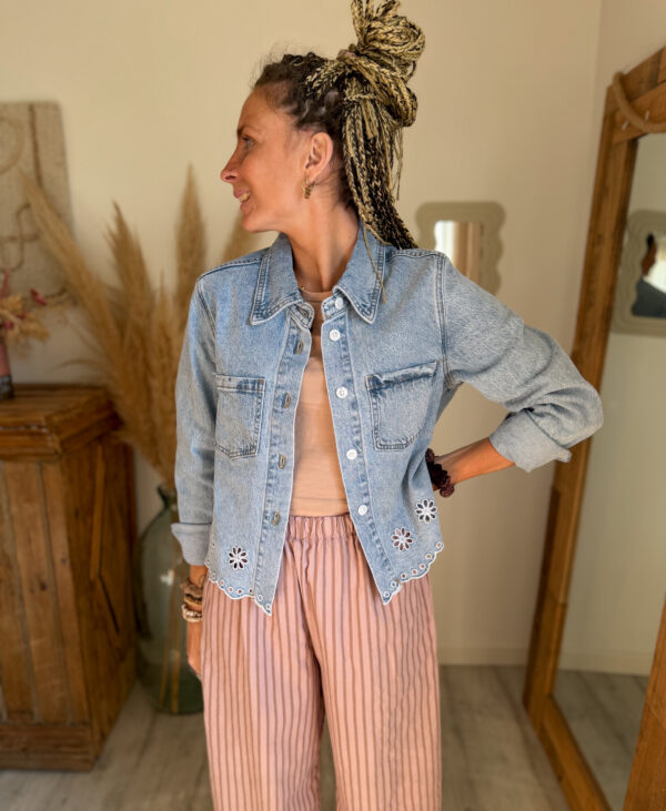 veste jean femme broderie anglaise