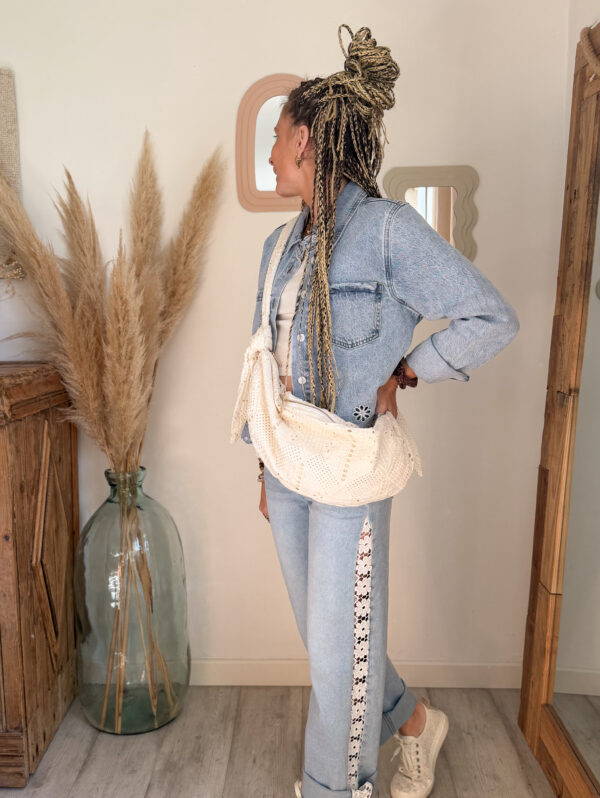 veste jean femme broderie anglaise bohème