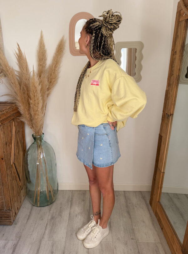 jupe-short femme jean fleur broderie