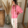 chemise rose femme boheme broderie soleil coupe oversize
